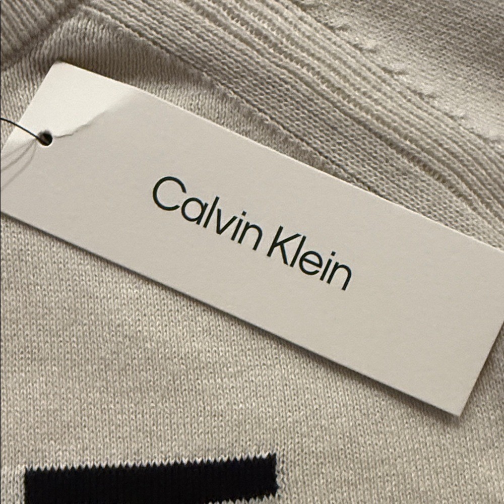NWT Calvin Klein Beige Pullover with Black Initials Womens Size Medium - Picture 4 of 7